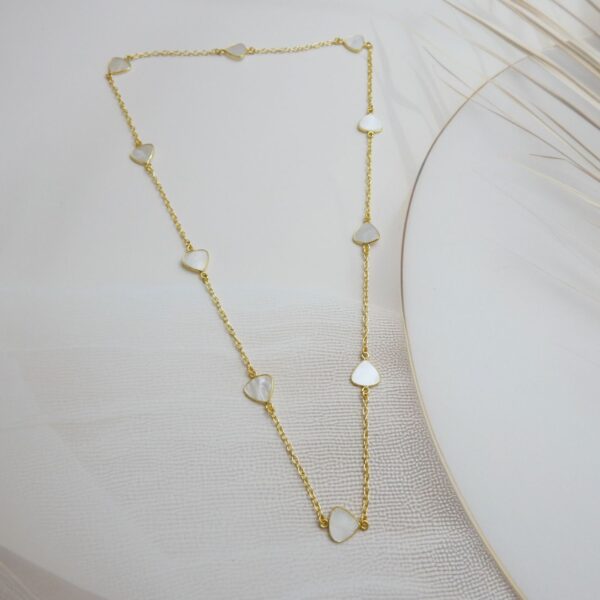 Delicate Gold Chain Necklace with White Heart Charms – Royal Reflection DS