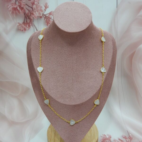 Delicate Gold Chain Necklace with White Heart Charms – Royal Reflection DS