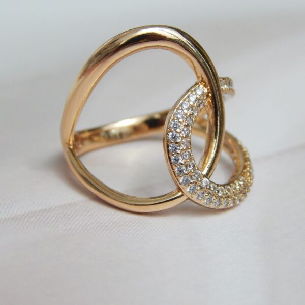 Twin Hoop Sparkle Ring with Gold Finish and Crystal Embellished Interlocked Circles – Royal Reflection DS