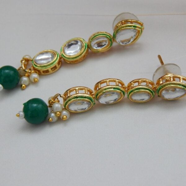 Navratri Green Jewellery - Royal Reflection DS earrings from a traditional Indian Kundan Polki necklace