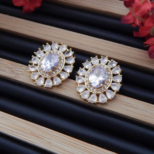 Aurora Crown Gold-Plated Oval CZ Tops Earrings with Teardrop Halo – Royal Reflection DS