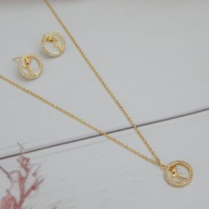 Bloom Circle Pendant Set with Floral Motif and Matching Earrings – Royal Reflection DS