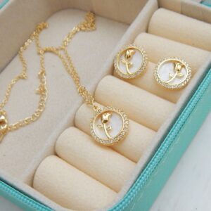 Bloom Circle Pendant Set with Floral Motif and Matching Earrings – Royal Reflection DS