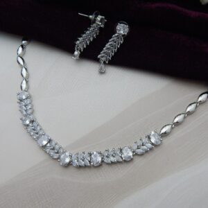 Chandni Sparkler Silver Crystal Necklace with Matching Dangling Earrings – Royal Reflection DS