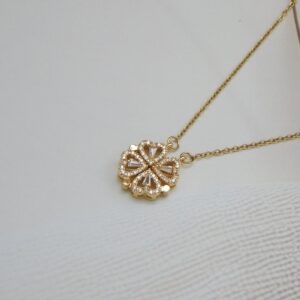 Clover Shine Gold-Plated Necklace with CZ Heart Motifs – Royal Reflection DS