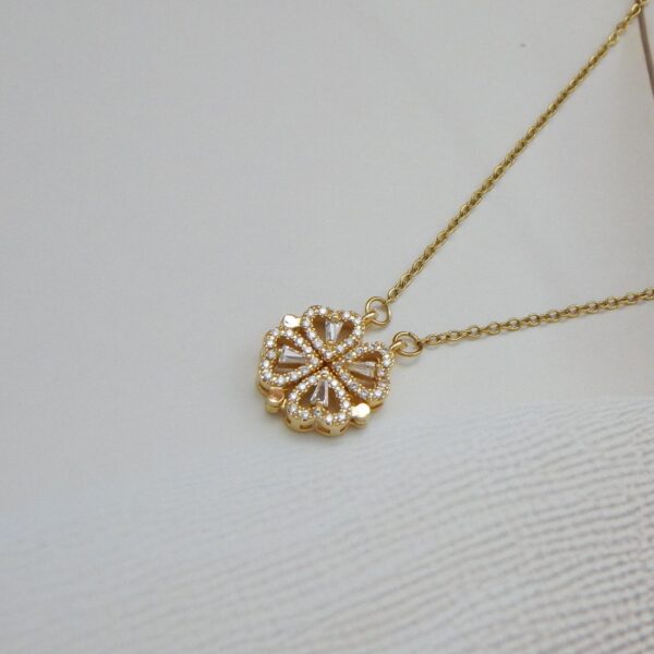 Clover Shine Gold-Plated Necklace with CZ Heart Motifs – Royal Reflection DS