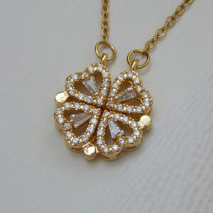 Clover Shine Gold-Plated Necklace with CZ Heart Motifs – Royal Reflection DS