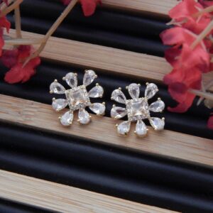 Crystal Bloom Gold-Plated Floral Tops with Pear-Cut CZ Stones – Royal Reflection DS