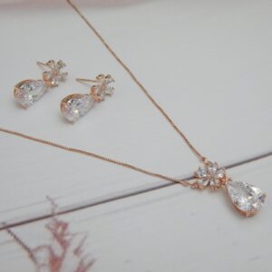 Crystal Blossom Drop Pendant Set with Teardrop Stone and Floral Accents – Royal Reflection DS