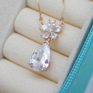 Crystal Blossom Drop Pendant Set with Teardrop Stone and Floral Accents – Royal Reflection DS
