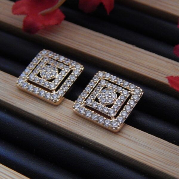 Cubic Spark Square Earrings with Gold Finish and Stone Detailing – Royal Reflection DS