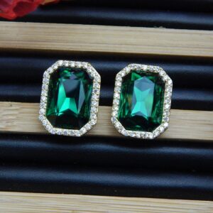 Emerald Glow Rectangle Tops with Green Stone and CZ Halo – Royal Reflection DS
