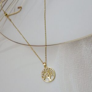 Eternal Tree of Life Gold-Plated Necklace with Sparkling CZ Accents – Royal Reflection DS