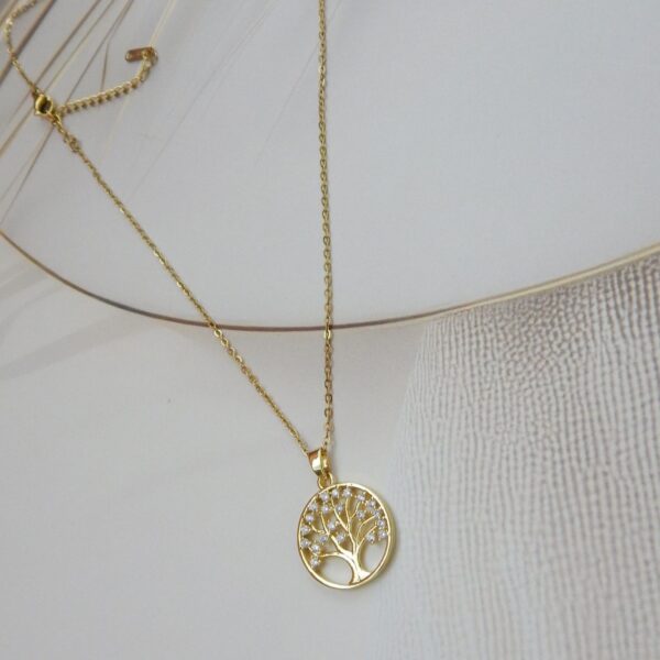Eternal Tree of Life Gold-Plated Necklace with Sparkling CZ Accents – Royal Reflection DS