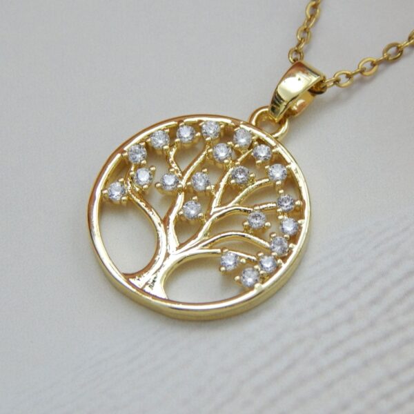 Eternal Tree of Life Gold-Plated Necklace with Sparkling CZ Accents – Royal Reflection DS