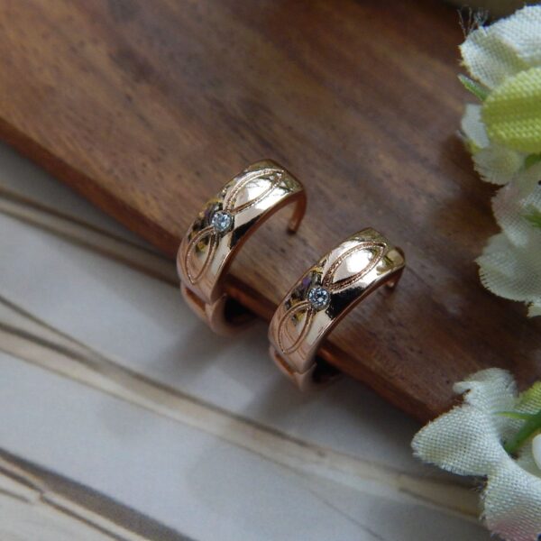 Floral Etch Rose Gold Indian Bali Earrings with Stone Accent – Royal Reflection DS