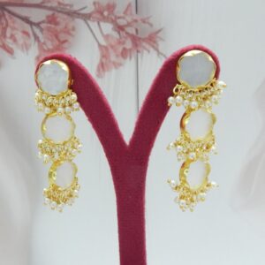 Floral Pearl Drop Earrings with Gold Finish and Mother of Pearl Accent – Royal Reflection DS