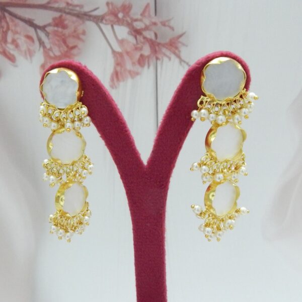 Floral Pearl Drop Earrings with Gold Finish and Mother of Pearl Accent – Royal Reflection DS