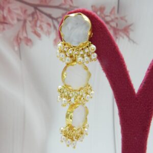 Floral Pearl Drop Earrings with Gold Finish and Mother of Pearl Accent – Royal Reflection DS