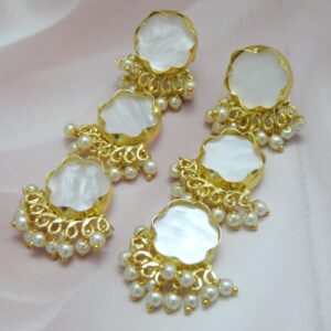 Floral Pearl Drop Earrings with Gold Finish and Mother of Pearl Accent – Royal Reflection DS