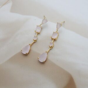 Pink Variant: Gem Cascade Pink Stone Gold-Plated Dangler Earrings with Teardrop and Geometric Accents – Royal Reflection DS