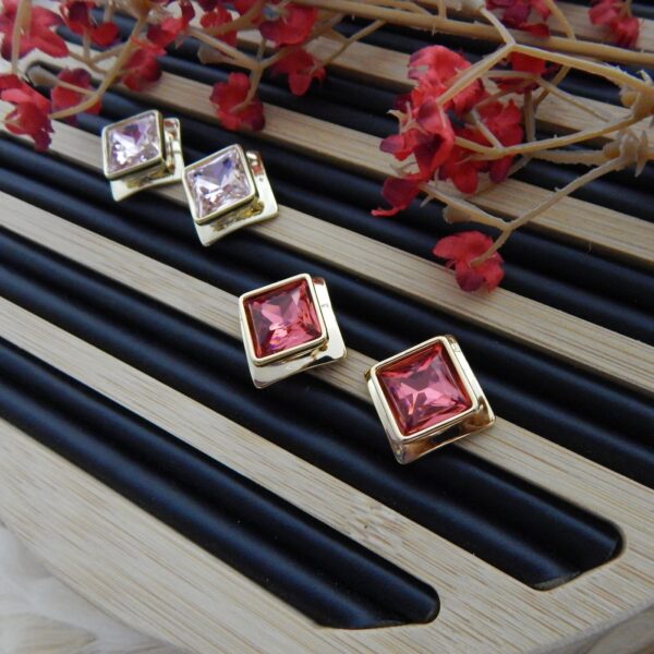 Square Cut Crystal Tops Earrings with Gold Plating – Royal Reflection DS