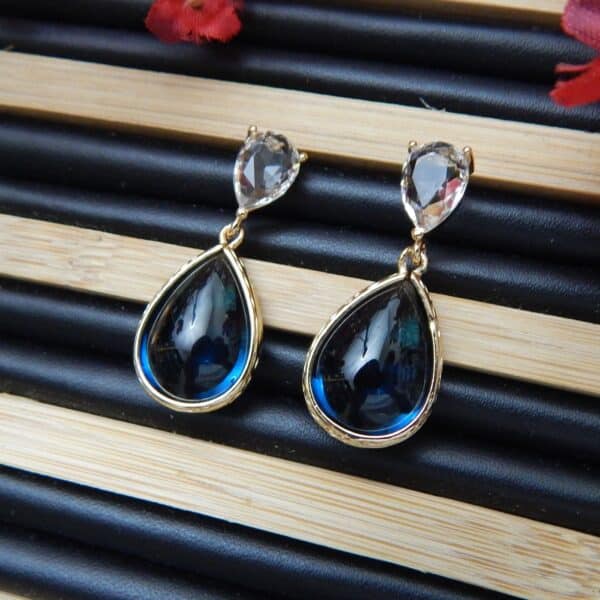 Navratri Royal Blue Jewellery - Royal Reflection DS Gloss Double Teardrop Earrings — navy blue