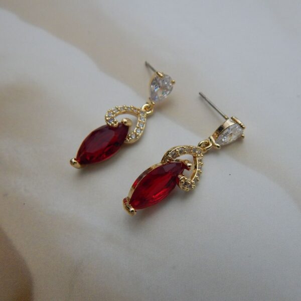 Gloss Drop Red Teardrop Earrings with Crystal Swirl and CZ Stud – Royal Reflection DS