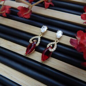 Gloss Drop Red Teardrop Earrings with Crystal Swirl and CZ Stud – Royal Reflection DS