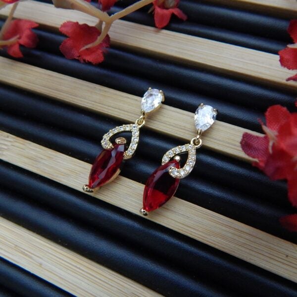 Gloss Drop Red Teardrop Earrings with Crystal Swirl and CZ Stud – Royal Reflection DS