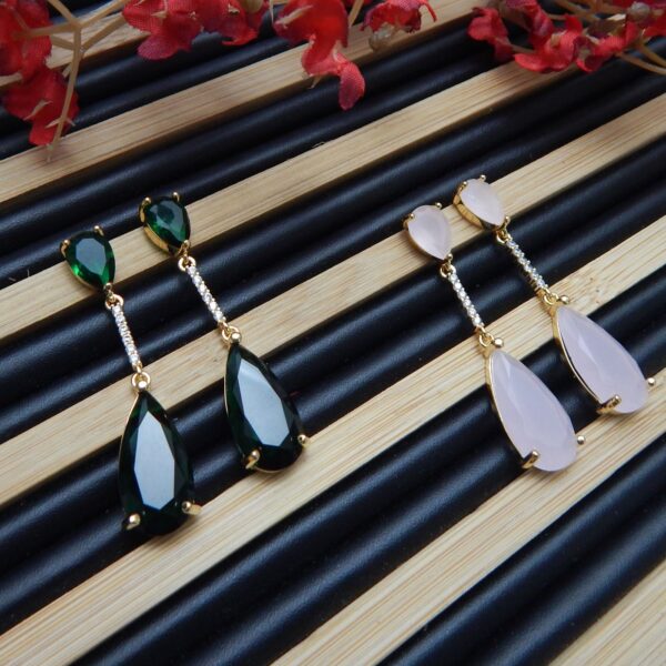 Grace Drop Teardrop Gemstone Danglers with Gold-Plated Finish – Royal Reflection DS