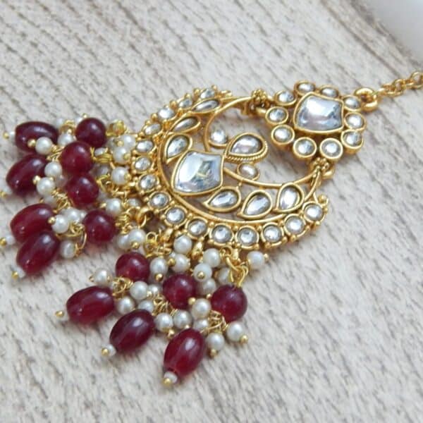 Navratri Red Jewellery - Royal Reflection DS Kundan Royal Set-maroon maang