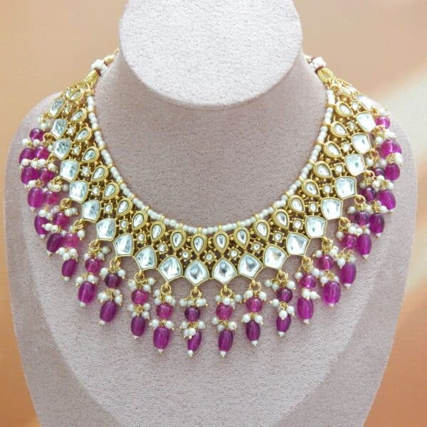 Navratri Purple Jewellery - Royal Reflection DS Kundan Royal Set-purple neck only