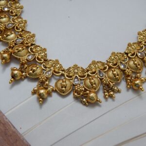 Antique Finish Lakshmi Temple Gold Necklace with Matching Earrings – Royal Reflection DS