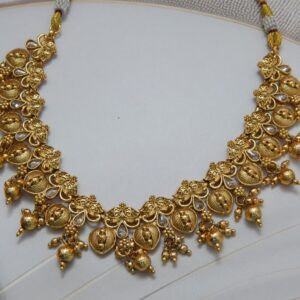 Antique Finish Lakshmi Temple Gold Necklace with Matching Earrings – Royal Reflection DS