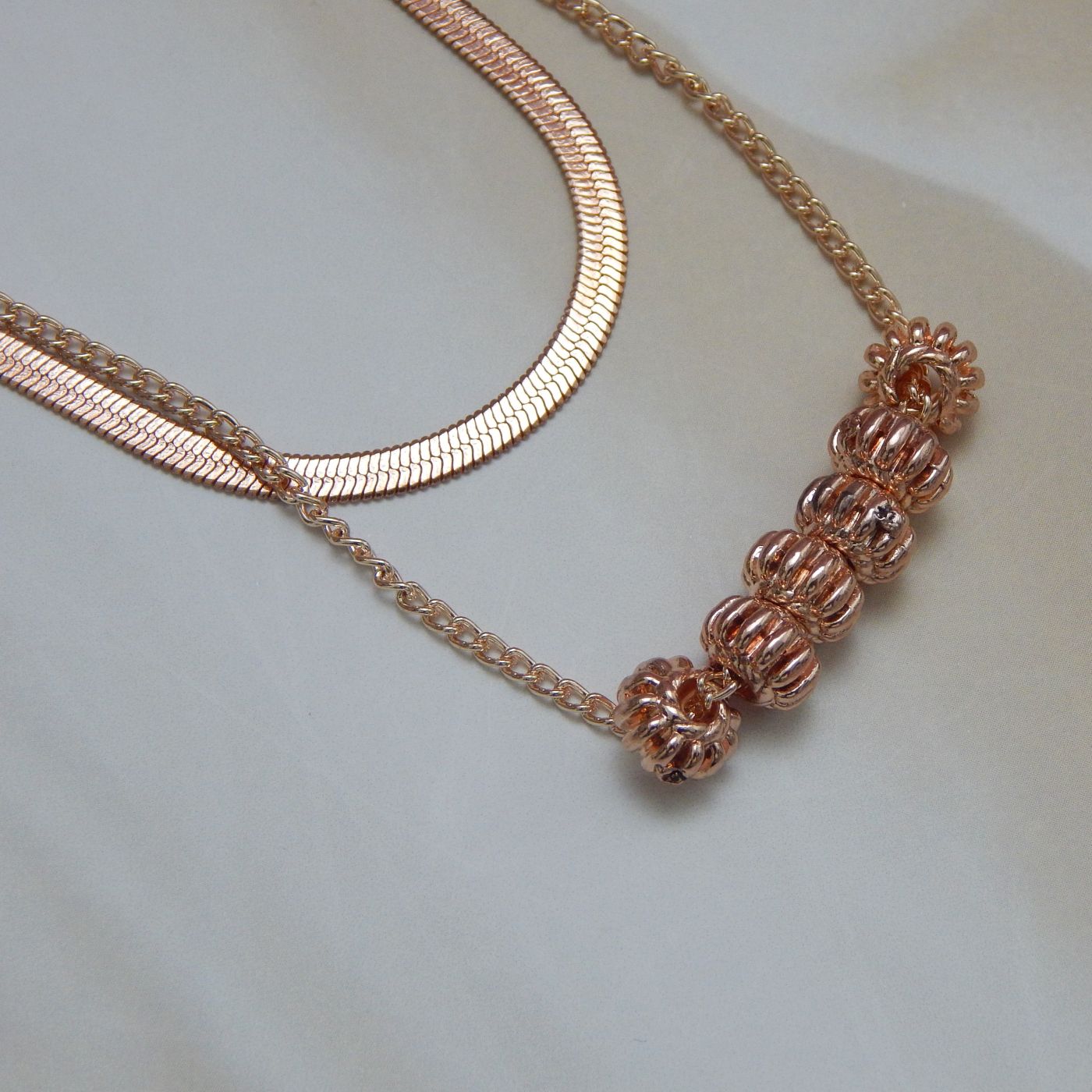 Lustre Link Rose Gold Necklace with Spiral Charms – Royal Reflection DS
