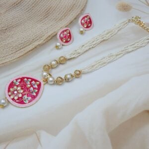 Meenakari Pearl Necklace Set-magenta