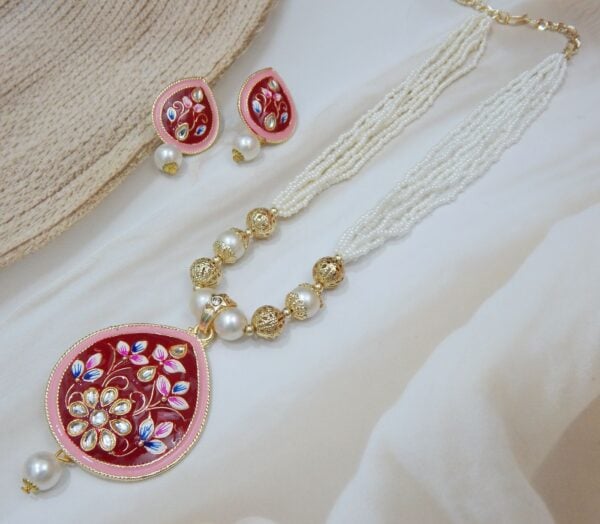 Handcrafted Meenakari Pearl Necklace and Earrings – Royal Reflection DS
