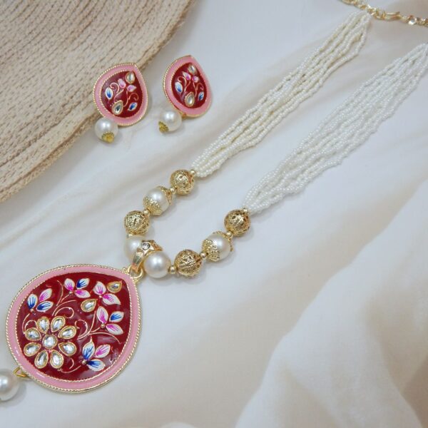 Handcrafted Meenakari Pearl Necklace and Earrings – Royal Reflection DS