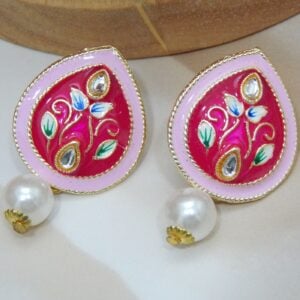 Meenakari Pearl magenta earrings