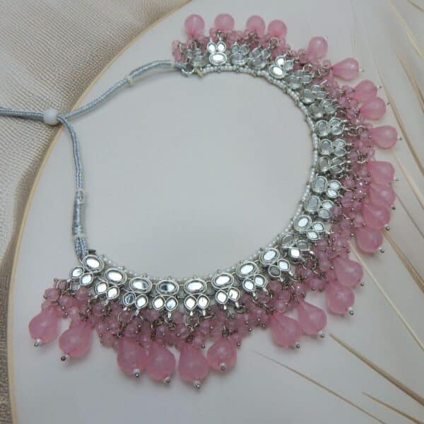 Navratri Purple Jewellery - Royal Reflection DS Nisha Mirror Choker pink necklace only