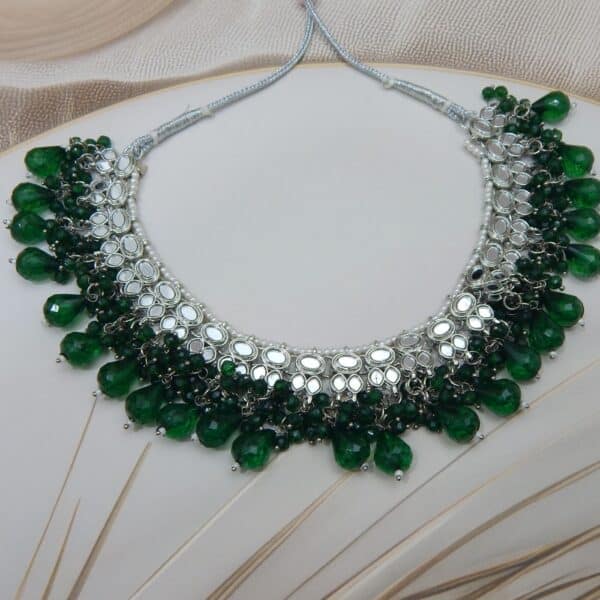 Navratri Green Jewellery - Royal Reflection DS Nisha Mirror Choker green necklace only