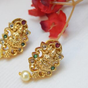 matching stud earrings. for a traditional three-strand pearl necklace