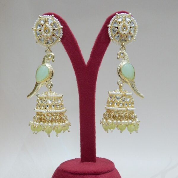 Navratri Peacock Green Jewellery - Royal Reflection DS Teal -Parrot Motif Jhumka Earrings with Teal Beads and Kundan Work – Royal Reflection DS