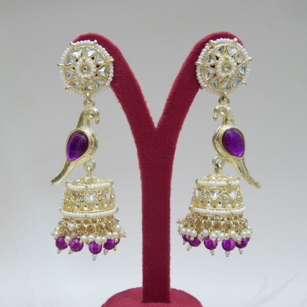 Navratri Purple Jewellery - Royal Reflection DS Light Purple -Parrot Motif Jhumka Earrings with Teal Beads and Kundan Work – Royal Reflection DS