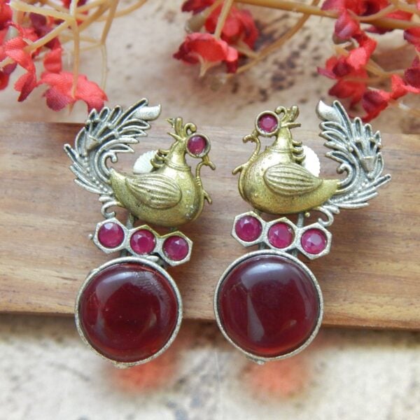 Navratri Red Jewellery - Royal Reflection DS Peacock Drop Earrings in Red — Royal Reflection DS