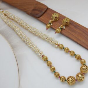 Pearl Strand Gold Green Necklace Set
