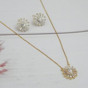 Radiant Bloom Pendant Set in Gold Finish with Sunburst Crystal Design – Royal Reflection DS