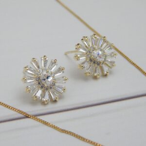 Radiant Bloom Pendant Set in Gold Finish with Sunburst Crystal Design – Royal Reflection DS