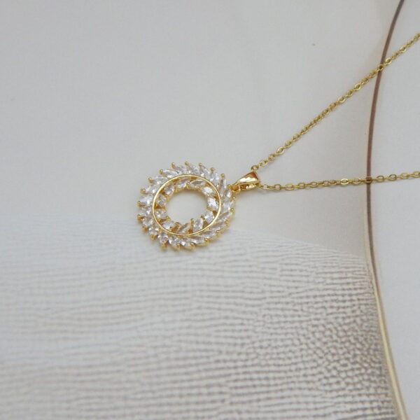 Radiant Halo Gold-Plated Necklace with Marquise CZ Stones – Royal Reflection DS